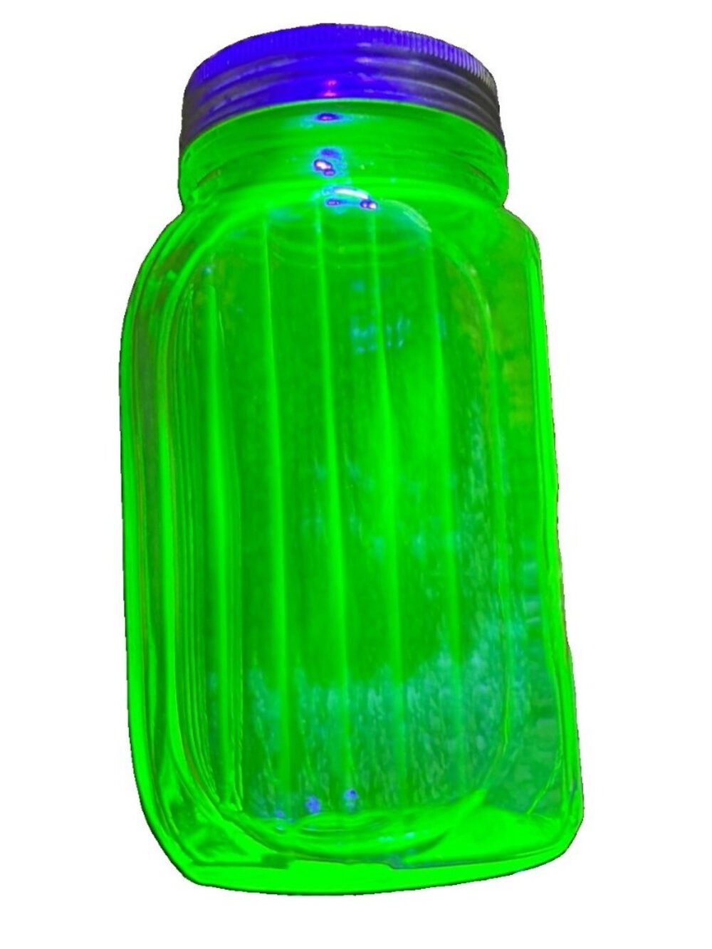 Green Uranium Glass Salt Shaker With Aluminum Lid - Unique Glow Under UV Light -